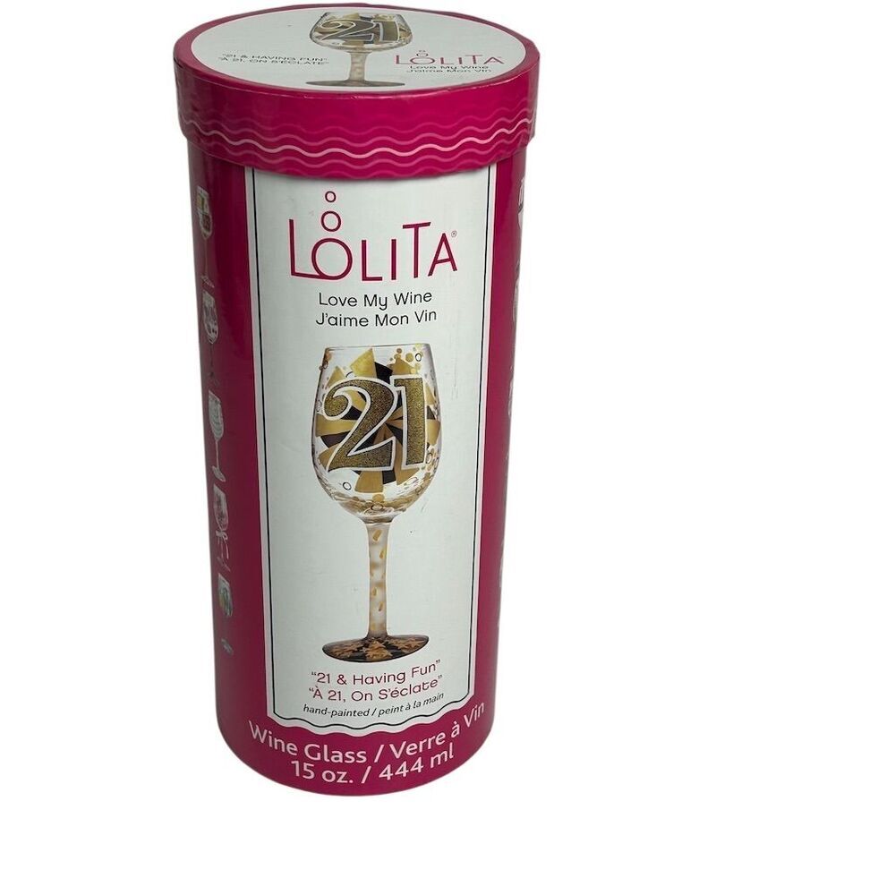 Lolita‎ "21 & Having Fun" Hand-Painted Wine Glass 15 oz Birthday Gift